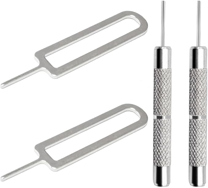 4 Pcs SIM Card Removal Openning Tool Tray Eject Pins Needle Opener Ejector Compatible with All iPhone Apple iPad HTC Samsung Galaxy Cell Phone Smartphone Watchchain Link Remover (Style D)