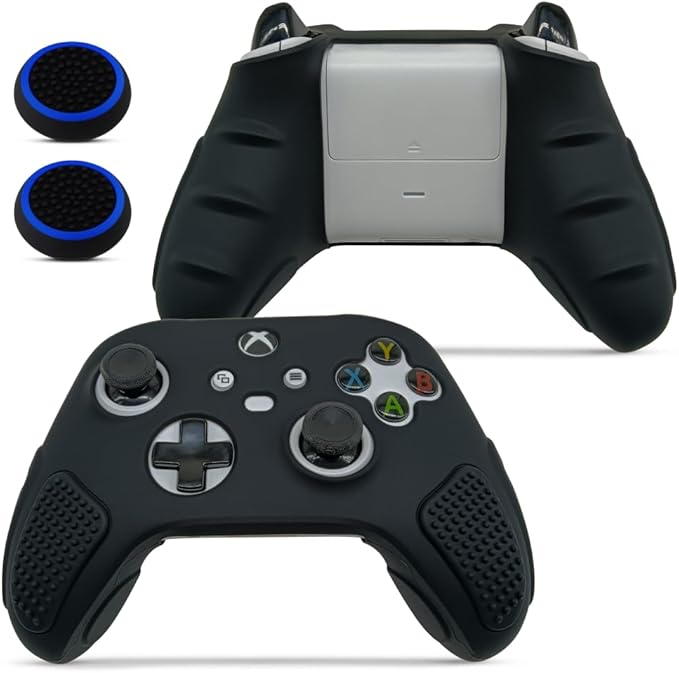 for Xbox Controller Series X/S (2024/2023) Silicone Protective Cover, Soft Skin Xbox Controller Accessories, Anti-Slip Cover with 2 Joystick Caps - Black