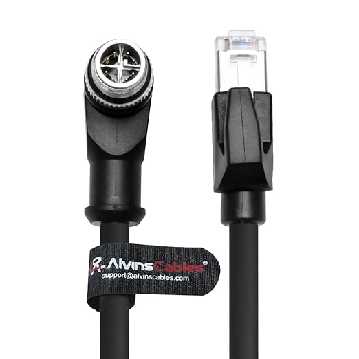 Alvin's Cables M12 X-Code 8 Pin Male to RJ45 Ethernet Cable for Cognex Keyence Camera, High-Flex Cat6a Cable for Industrial Automation, Fieldbus Module, Robotics, Right Angle 9.84ft/3m