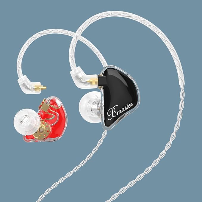 BASN in-Ear Monitors, Bmaster Triple Driver HiFi Stereo Noise-Isolating with Enhanced Bass for Musicians Stage/Audio Recording(PRO Red/Black)