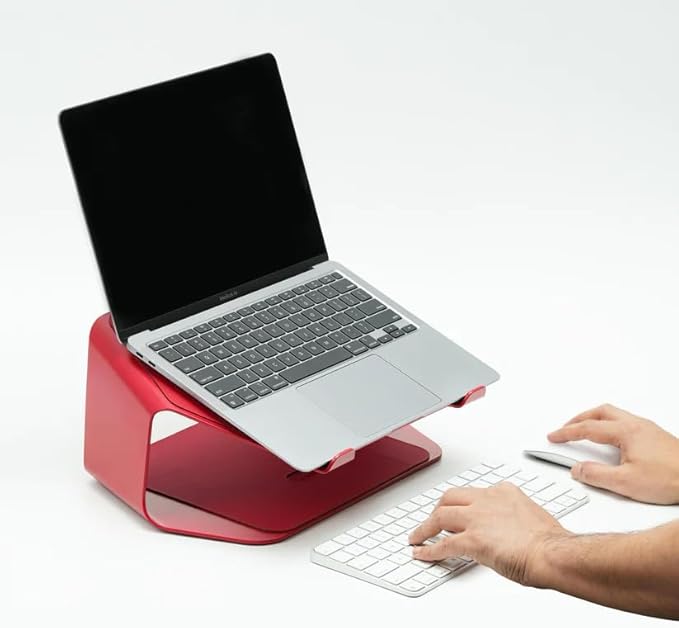 NUMIN Facet Laptop Station Red | Laptop Tabletop Stand Tall Height Ventilated | Sturdy Rust Free Metal Design | Anti Slip leatherite Surface | Compatible for MacBook, HP, Dell, Lenovo