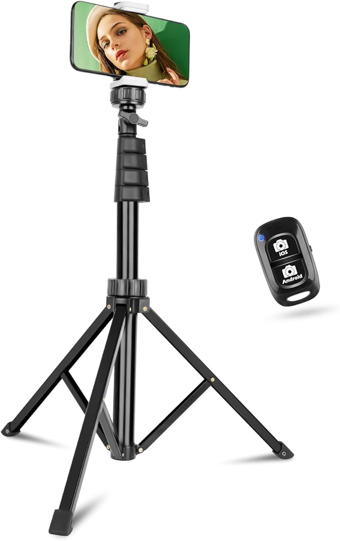 Aureday 67" Phone Tripod, Extendable Cell Phone and Camera Tripod Stand with Wireless Remote & Phone Holder, Aluminum Selfie Stick Tripod