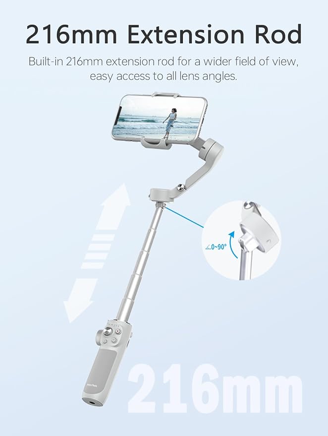 FeiyuTech VB 4 Smartphone Gimbal with 8.4''Extendable Rod,AI Tracking,Gesture Control,Foldable&Portable Gimbal Stabilizer for Vlog YouTube TikTok Live Video Record,iPhone&Android,Max 0.57lb
