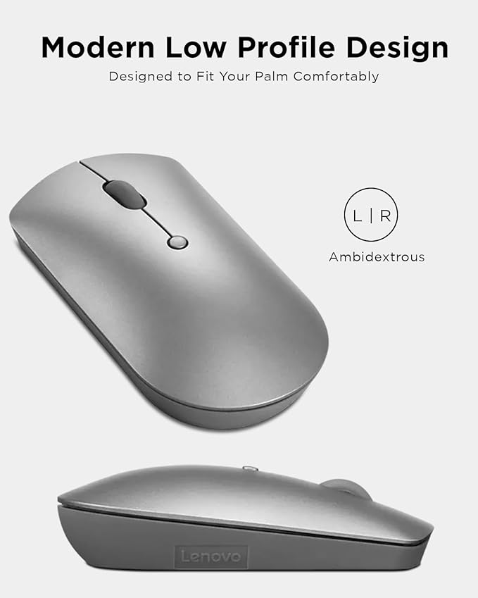 Lenovo 600 Bluetooth Silent Mouse, Blue Optical Sensor, Adjustable DPI, 4 Button, Microsoft Swift Pair, Windows, Chrome, GY50X88832, Gray & Laptop Bag T210, Messenger Shoulder Bag for Laptop or Tablet