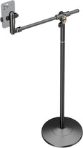 NEEWER BASICS Phone Floor Stand with Horizontal Extension Arm, Adjustable Bed Phone Holder Clamp Mount Compatible with iPhone 16 15 Pro Max Plus Samsung for Video Recording, Weighted Metal Base, ST009