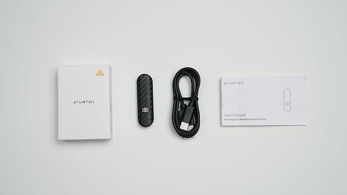 ATUMTEK Bluetooth Remote Shutter, Carbon Fiber Design, Rechargeable Camera Remote Control for iOS & Android Smartphones, Compact and Portable, with Type-C Charging, 10m Remote Range, Bluetooth 5.0