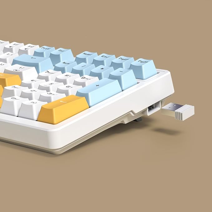 Wireless Mechanical Keyboard, Triple Mode 2.4G/USB-C/BT Gaming Keyboards 100 Keys Ice-Blue Backlit Brown Switch Keyboard | Rechargeable Mechanical Gaming Keyboards | Ice Blue/W/Y