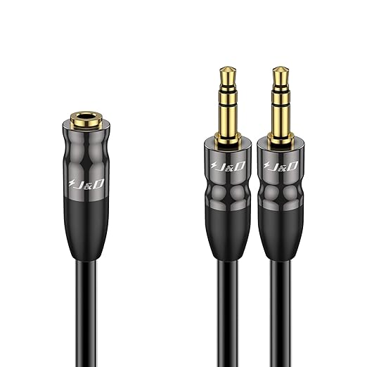 J&D 3.5 mm to 2X 3.5 mm Cable, Gold Plated Joint Copper Shell Heavy Duty 3.5mm 1/8 inch TRS Female to Dual 3.5 mm 1/8 inch TRS Male Y-Splitter Stereo Audio Adapter Cable for Headphone, 1.96 Feet