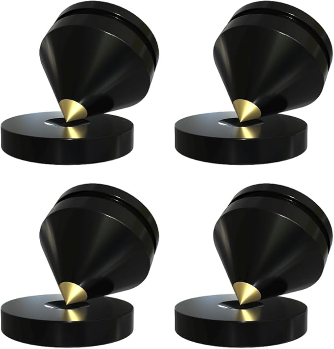 4Pcs Speaker Isolation Spikes Floor Protectors Shockproof Speaker Isolation Spikes with Base Pad for Speaker,Subwoofer,Amplifier,Turntable,Recorder CD DAC with 3m Adhesive (Black)