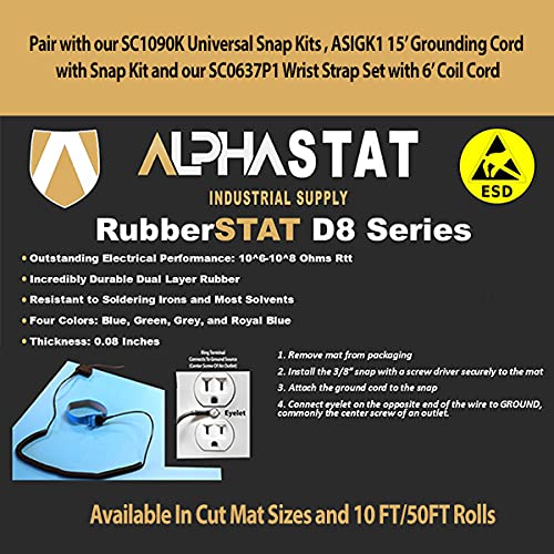 RubberStat Dual Layer ESD Compliant Workstation Rubber Table Mat Kit, Soldering, Cell Phone Repair, with Wrist Strap Set and Ground Cord - 30"x36" Grey