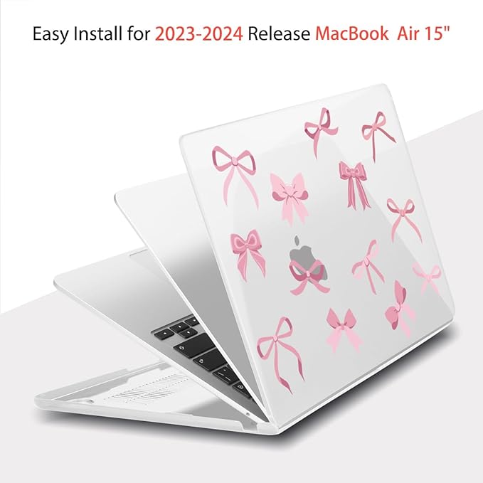 Teryeefi for M4 M3 M2 MacBook Air 15 inch Case 2025 2024 2023 Release fits Model A3241 A3114 A2941, Design Hard Shell Cover & Keyboard Cover & Screen Protector & OTG Adapter - Cute Pink Bows