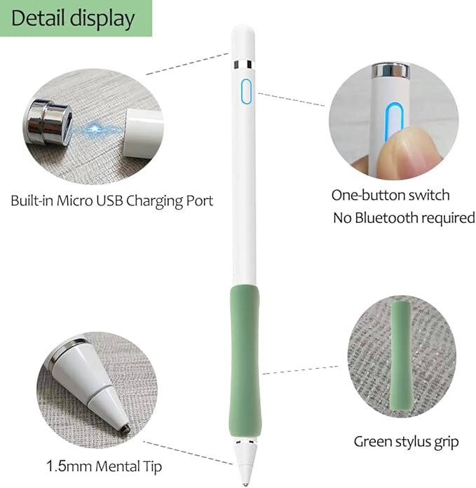 Stylus Pen for iPad, DOGAIN Stylus Pen for Touchscreen with Green Grip, Digital Active Fine Point Pen for Drawing/Writing/Playing, iPad Pencil Compatible with iOS/Android and Other Tablets
