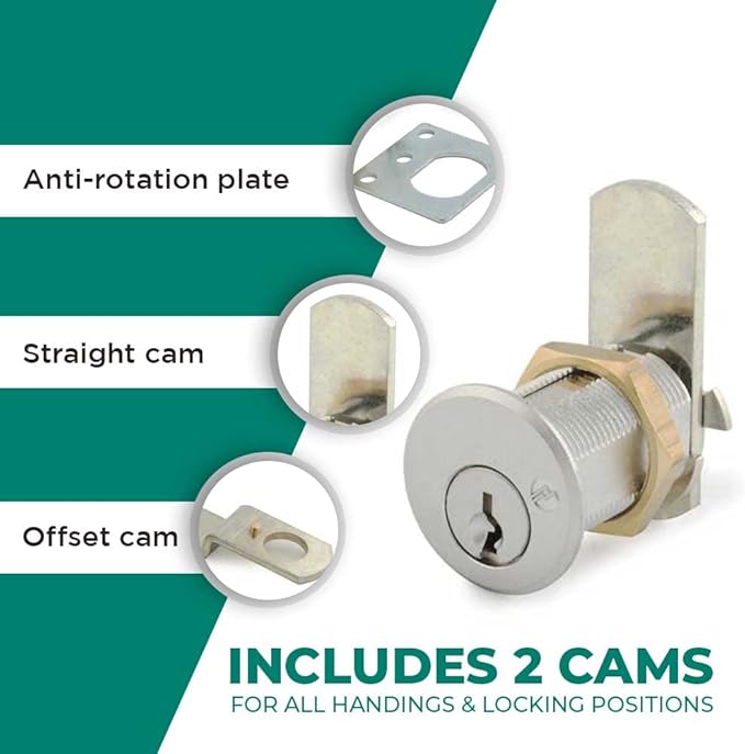 Olympus Lock DCN1 Rekeyable Cam Lock | 1" Cylinder KD Keyed Different | US26D Chrome Cabinet Lock | Grade 1 Reversible for Doors & Drawers