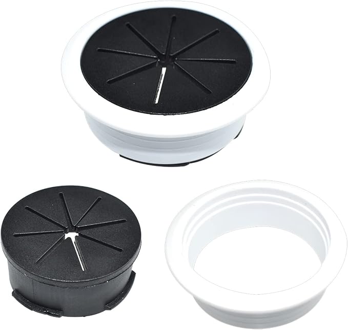 Aifeier ET 2PCS Desk Grommet 2 Inch/50mm Rubber Cable Wire Grommet Cable Hole Cover for Managing and Hiding Office PC Desk Cable Cord (Black with White)