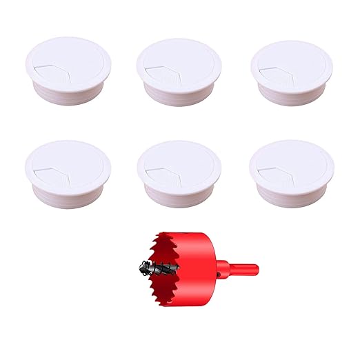 TuTuYa 6PCS Desk Grommet, 3-1/6inch (80mm) White Desk Cable Hole Covers, Ideal for Office and Home Table Cable