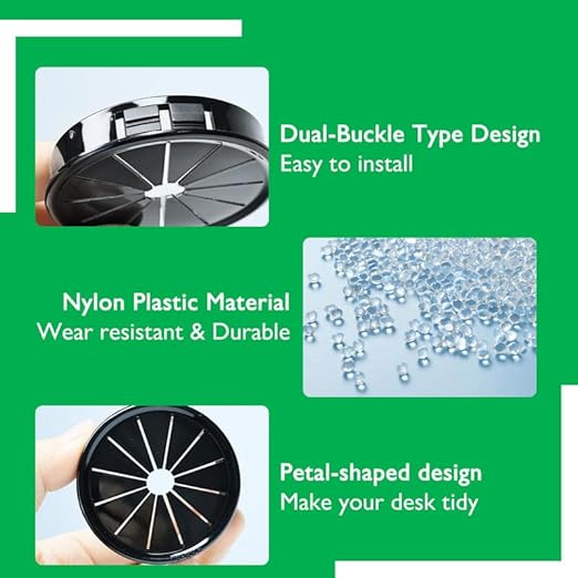 15PCS Cable Grommets, 1-1/4"(32mm) Desk Hole Cover Petal Shaped Buckle Type Nylon Snap Bushing Grommet, Wire Hole Cover Insert for Cables and Cords Management and Protection of Cabinet, Black