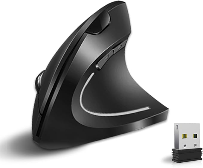 Vassink Ergonomic Mouse, Rechargeable Wireless Mouse, 2.4GHz Rechargeable Wireless Vertical Optical Mice with USB Receiver, 6 Buttons for Laptop, PC, Computer Black