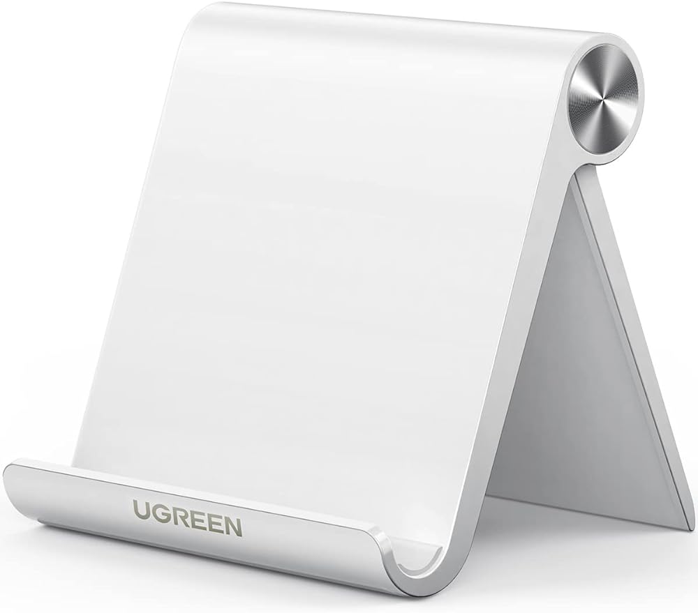 UGREEN Cell Phone Stand for Desk Phone Holder Foldable Portable Adjustable Compatible with iPhone 16 15 14 13 Pro Max, iPhone 12 11 Plus SE XS XR 8 7, Office Desk Travel Accessories, White