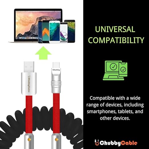 chubbycable Colorblock Chubby - Spring Braided Silicone Charge Cable Coiled USB C Cable Fast Charging Type C Charger Cord for Car, Dark Blue+Yellow, USB-A to Type-C, 2.29FT-3.6FT