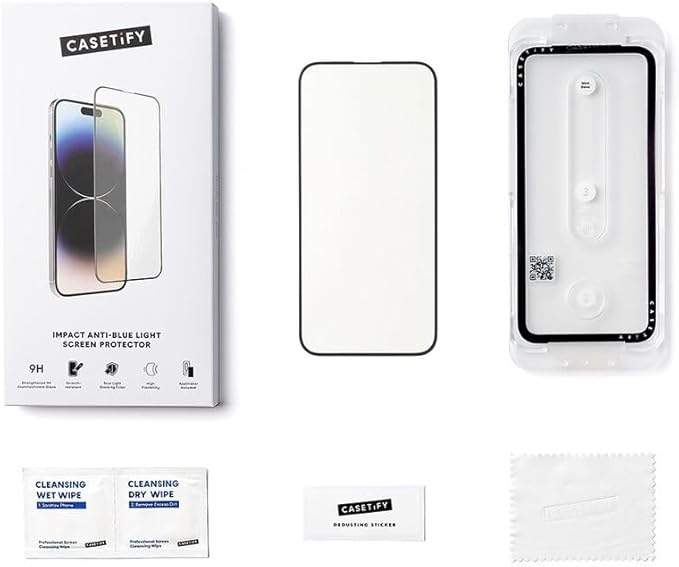 CASETiFY Impact Anti-Blue Light Screen Protector [Strengthened 9H aluminosilicate glass, applicator included] for iPhone 15