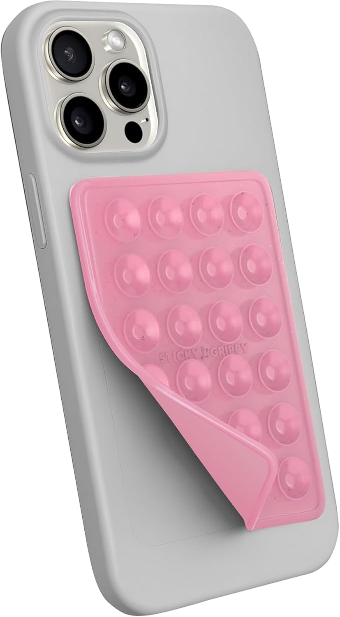 Suction Phone Case Mount, Sillicon Adhesive Phone Accessory for iPhone and Android, Hands-Free Fidget Toy Mirror Shower Phone Holder, Tiktok Videos and Selfies (Pink Glitter)