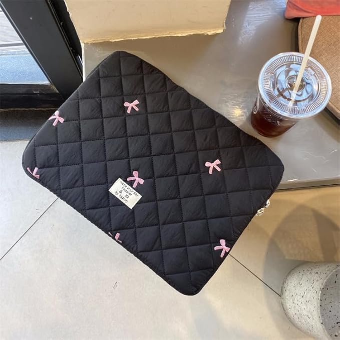 Cute Bow Graphic Carrying Laptop Bag Y2K Preppy Laptop Sleeve Case Bag Kawaii Pad Computer Protect Case Pouch (13-14 inch,Black)