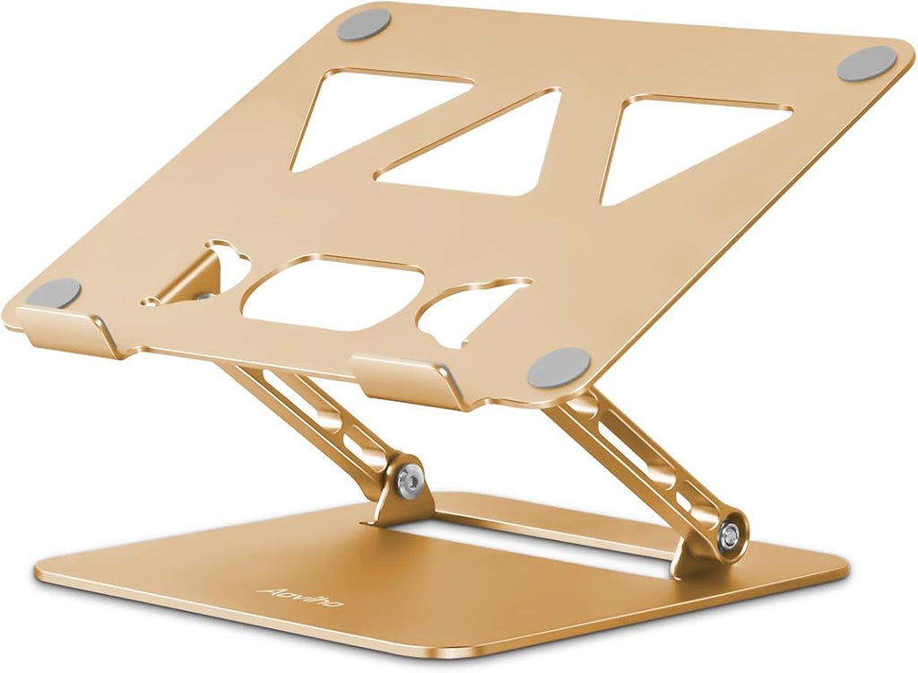 Adjustable Laptop Stand for Desk,Portable Laptop Stand Holder and Riser,Foldable Aluminum Notebook Computer Stands for MacBook Air Pro HP Lenovo Dell Samsung Chromebook, 10-15.6 inch, Gold