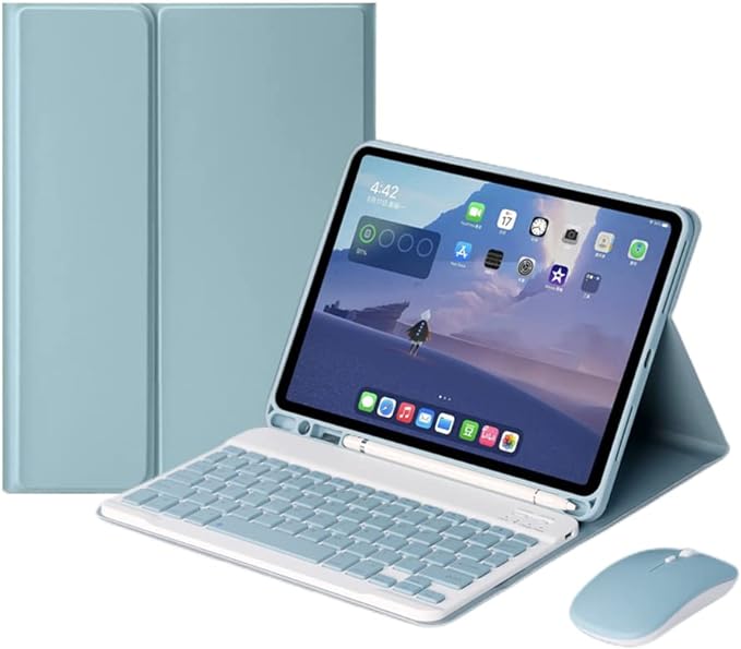 AnMengXinLing Keyboard Case for iPad mini 7th(A17 Pro) 2024/Mini 6th Generation with Mouse,Case for iPad mini7/mini6 with Detachable Wireless Bluetooth Keyboard Pencil Holder Slim Smart Cover, Blue