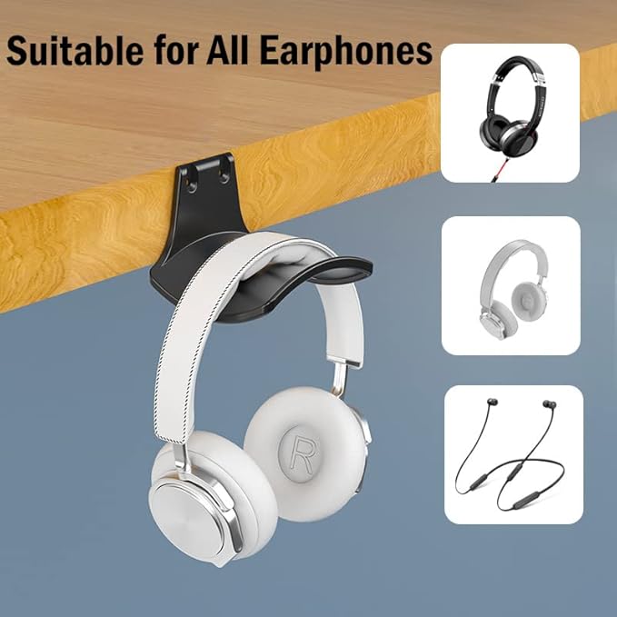 2-Pack Never Fall Headphone Hooks Hanger Wall Mount, Headset Holder Stand for Universal Gaming Headset Airpods Max Sony Bose Beats, Strong Adhesive by Screws