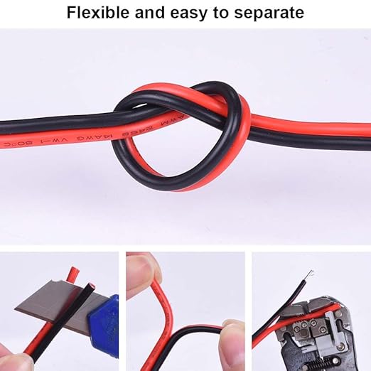 12AWG 2 Conductor Parallel Tinned Copper Wire - 20FT, Black, PVC Insulated, Solar Panel, LED, Automotive, RV, Inverter Compatible