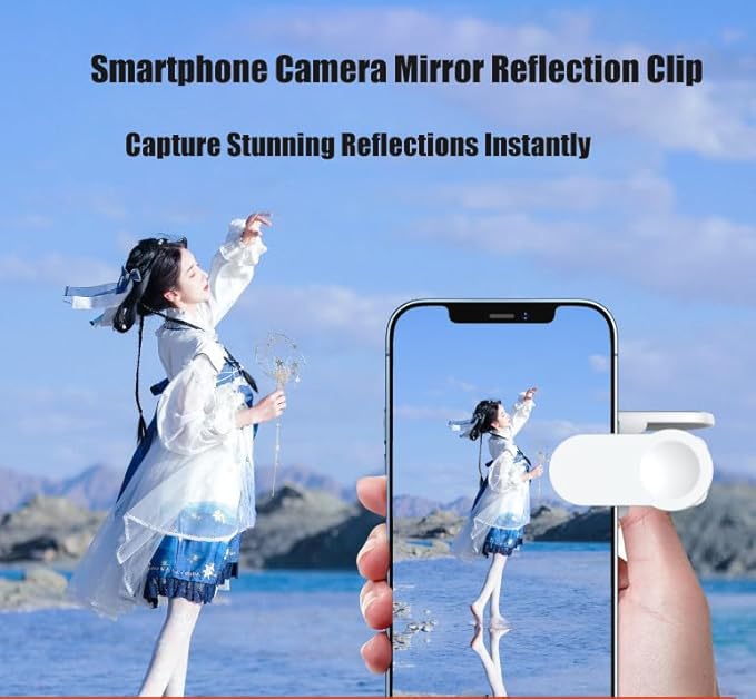 Mirror Effect Lens - Capture Stunning Reflections Instantly,Camera Mirror Reflection Clip for Back Camera Recording, Adjustable Hd Glass Phone Shooting Reflection Mirror (2pcs White)