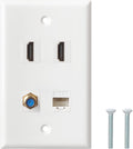 HDMI Coax Ethernet Wall Plate, 2 Port 4K HDMI Keystone, 1 Port Coax Keystone, 1 Port CAT6 Keystone Wall Plate