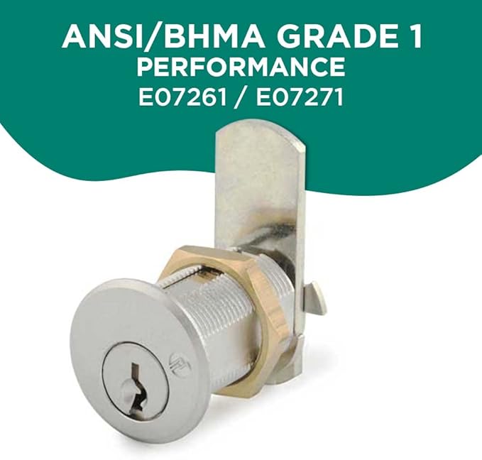 Olympus Lock DCN2 Rekeyable Cam Lock | 1-1/8" Cylinder KD Key, Keyed Different | US26D Chrome Cabinet Lock | Grade 1 | Reversible for Doors & Drawers