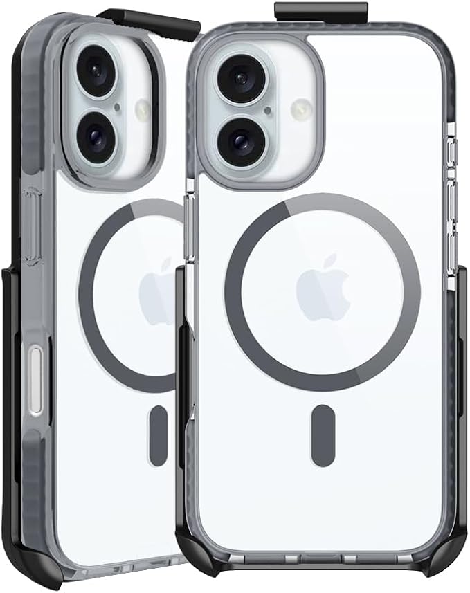 BELTRON Belt Case for iPhone 16, Slim Protective Transparent Case & Rotating Belt Clip Holster Combo (Compatible with MagSafe)
