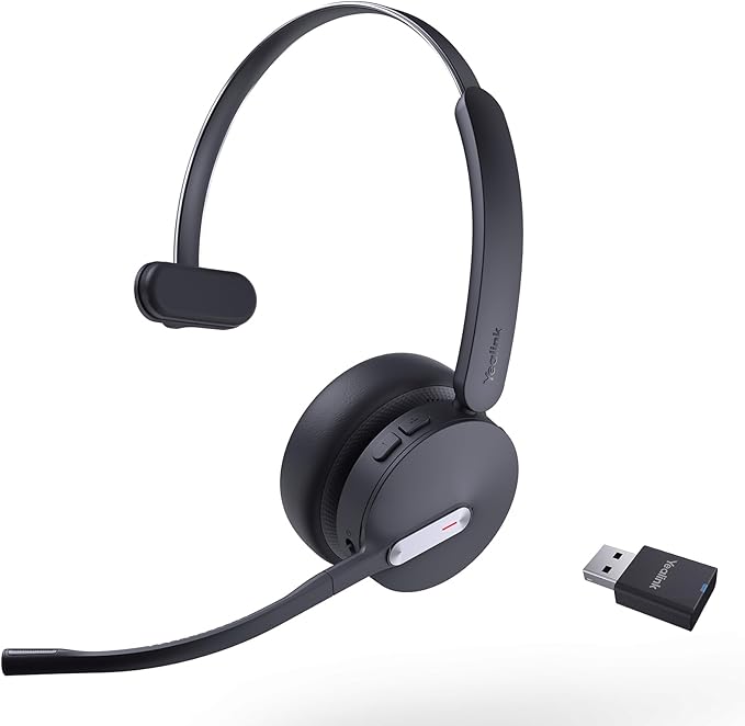 Yealink WH64 Hybrid DECT& Bluetooth Wireless Headset, 492ft Range Mono UC Zoom Headphones with DECT Dongle, 3X Mic, 26H Talk Time, Office Work Portable Single On Ear Headsets for PC,Cellphone,Laptop