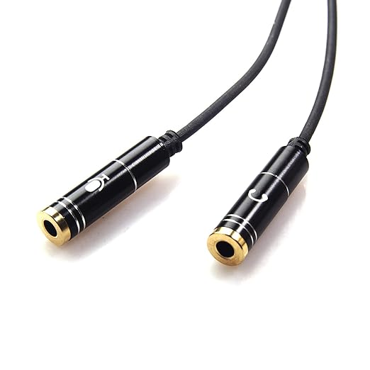 REXUS Black 3.5mm Y Splitter Stereo Audio Cable 4-Pole Male to 2 Female for Headphone, Headset Splitter Adapter Extension Aux Cable, Compatible MobilePhone and New Version Laptop(M22F35H)