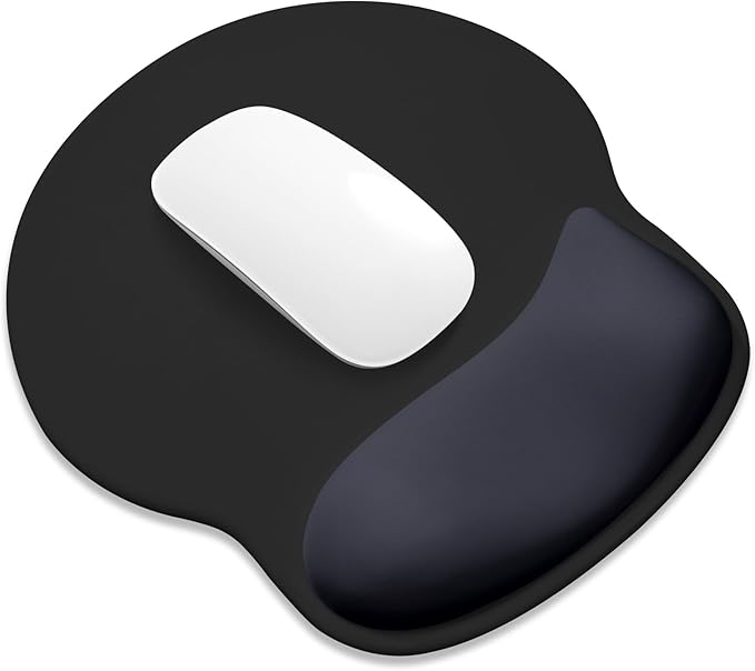 ITNRSIIET Ergonomic Mouse Pad with Wider Memory Foam Wrist Rest +17%, Curved Cushion Reduces Pressure 20%, Pain Relief, Non-Slip, Smooth, Cute Color Desk Accessory, 9.85 x 9 inch, Black Gray Gradient