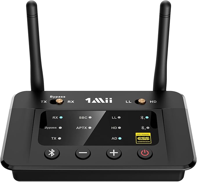 1Mii B03Pro Bluetooth 5.3 Transmitter Receiver for Home Stereo TV, HiFi Wireless Audio Adapter with Audiophile DAC & AptX Low Latency/HD/Adaptive, Long Range, Optical RCA AUX 3.5mm Outputs/Inputs