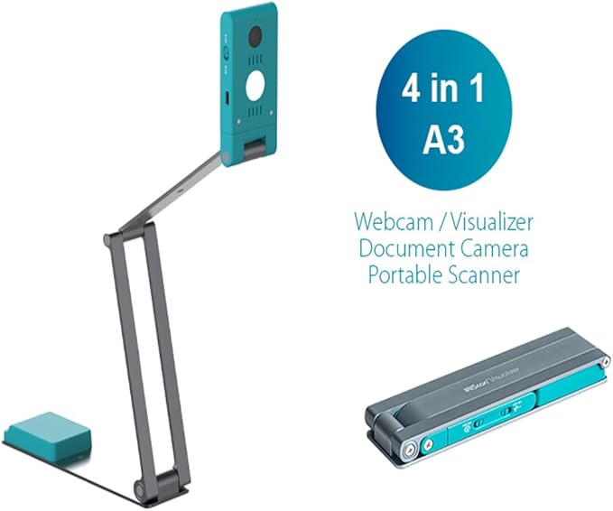 IRIScan Visualizer Webcam Document Camera v7:4K UltraHD-13MP,4in1,Free Readiris PDF OCR,visualizer,Scanner A3,Portable Scanner,Web Conferencing,Distance Learning,AI Micro,Led,USB,WinMac