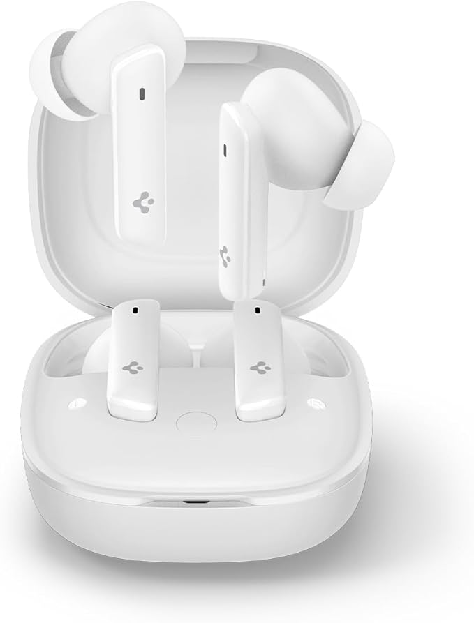 Spigen True Wireless Earbuds, Active Noise Cancellation Bluetooth Headphones with 30H Playtime, EQ Customizing App, 6 Mics, Gaming Mode, LCP Graphene Driver - White