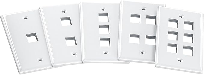 FGB 1-Port Keystone Wall Plate 20-Pack, Low-Profile Single Gang Wall Plates for RJ45, HDMI, and Coax Keystone Inserts, White