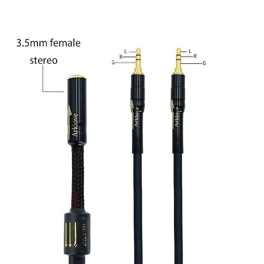 Arklove 7ft Shielded 1/8" inch TRS aux Input 3.5mm Female to 2X 3.5 Output Splitter Stereo Audio Video Cable Out 3.5 Male to Two 3.5 Male in Dual Speaker Cord 24k Gold Plated
