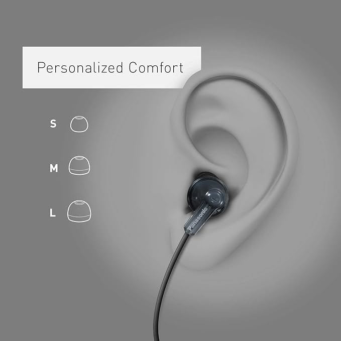Panasonic ErgoFit Wired Earbuds, 3.5mm Jack In-Ear Headphones with Dynamic Crystal-Clear Sound and Soft Ergonomic Custom-Fit Earpieces (S/M/L), for Phones and Laptops - RP-HJE120-KA (Matte Black)