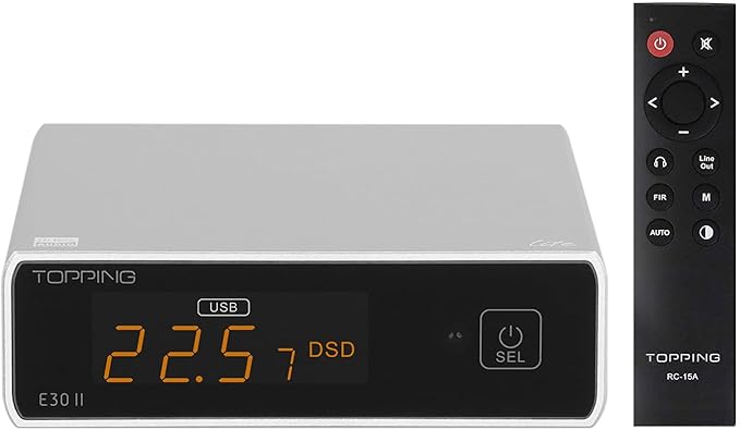 Topping E30II lite DAC Preamp - AK4493S Hi-Res XMOS XU208 DAC 32Bit/768kHz DSD512 DSD Direct Mode for USB/Coax/Opt Inputs RCA HiFi Stereo Digital Audio Decoder(Silver)