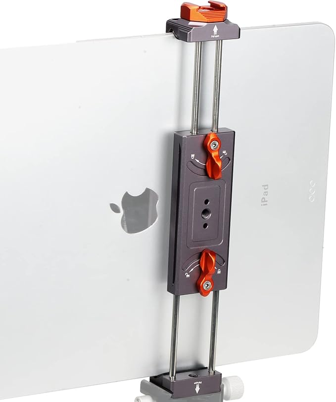 Metal iPad Tripod Mount Adapter, Tablet Holder with Rotatable Cold Shoe Mount - Compatible with iPad Pro, Air, Galaxy Tab, iPhone