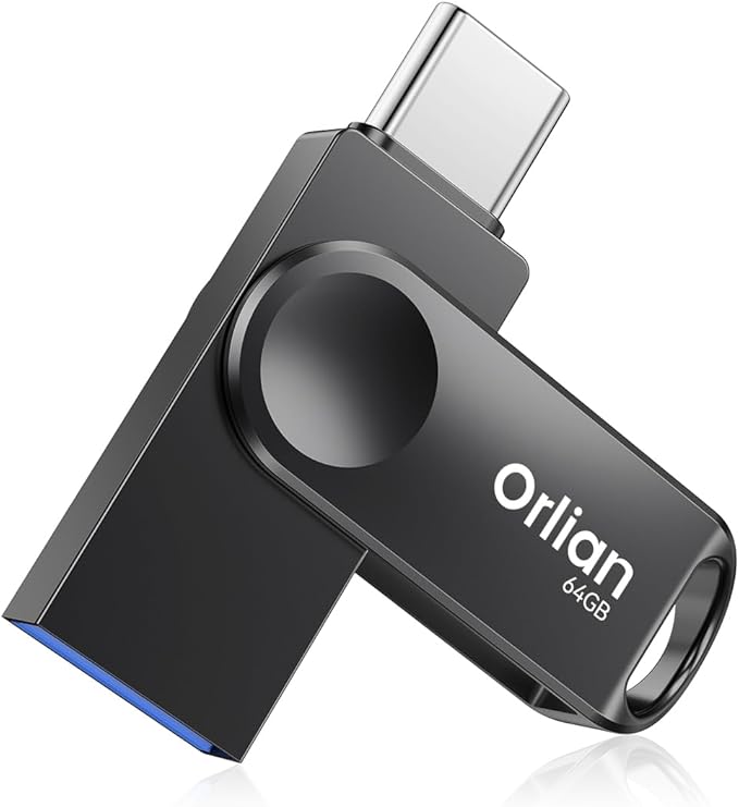 64GB USB C Flash Drive, Dual Drive USB 3.0 and Type C Thumb Drive Up to 110MB/s Read Metal Waterproof Swivel Design Portable for PC Laptop Tablet Android Smartphone iPhone 15 and More, Black