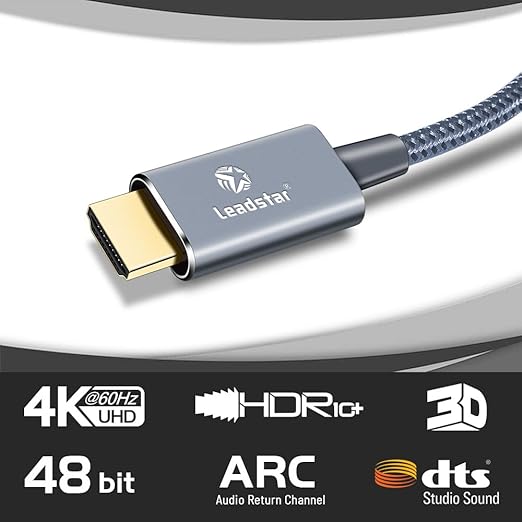 LEADSTAR HDMI Cable 4K 15 ft / 4.5m, High Speed HDMI 2.0 Cord Braided | 4K@60Hz, Ultra HD, 2160p, ARC, HDR, 3D, HDCP 2.2 | for Xbox, PS5, TV, Laptop, Monitor
