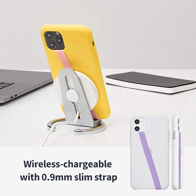 Sinjimoru Stretchable Silicone Phone Strap, Flexible and Elastic Grip Holder for iPhone & Android, Secure Phone Loops Finger Grip with Wireless Charging Support Sinji Loop Blue