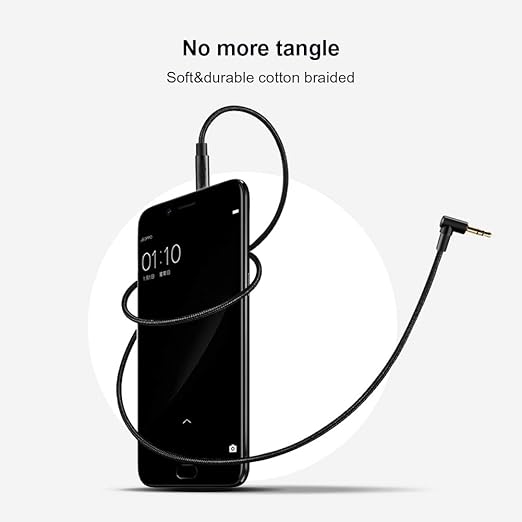 CableCreation 3.5mm Audio Cable 10FT/3M, 3.5mm Right Angle Male to Male Auxiliary Stereo HiFi Cable with Silver-Plating Copper Core for Car Stereos, iPhones,Tablets, 24K Gold Plated, Black
