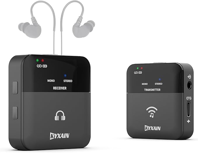 2.4GHz Wireless in Ear Monitor System, 24Bit/48K Mono Stereo Wireless IEM System with Transmitter Beltpack Receiver Auto Pairing, OTG USB Input, for Studio Band Live Performance